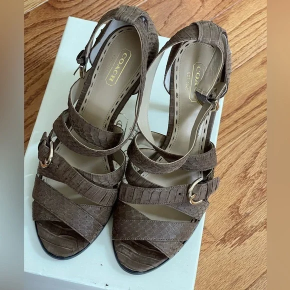 Coach Fawn Leather Strappy Open Toe sling back high heeled Sandals - Picture 3 of 11